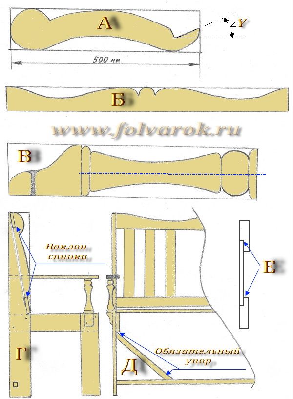 Как сделать спинку скамейки под углом